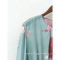 Chiffon Floral Flower Print Vertical Long Sleeve Dress